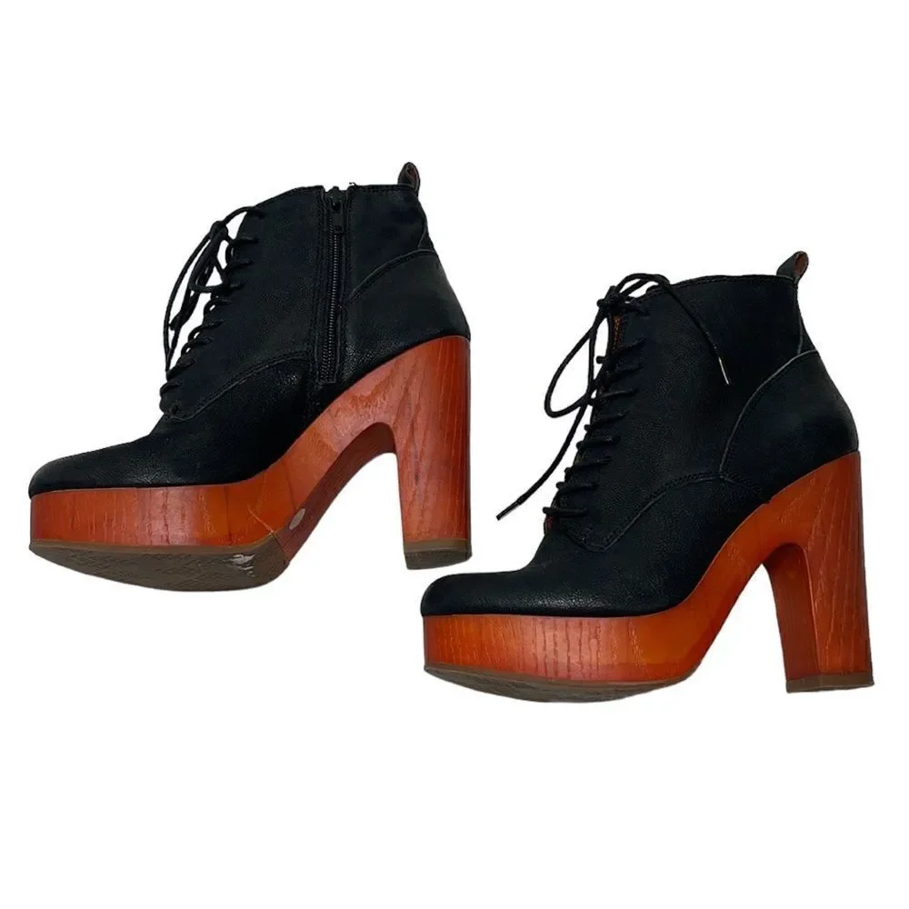Lucky Brand Tafari Women’s Black Leather Platform Heeled Boots. Size 6.